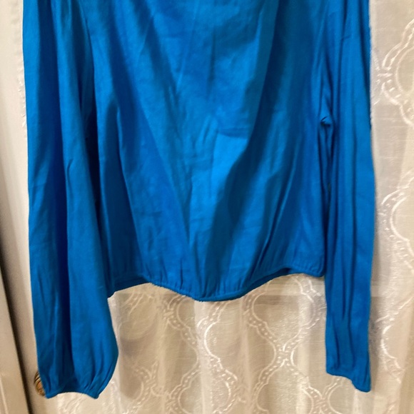Gia Gianni Bini Blue Linen Blend Tie-Neck Long Sleeve Blouse NWT - Picture 5 of 5
